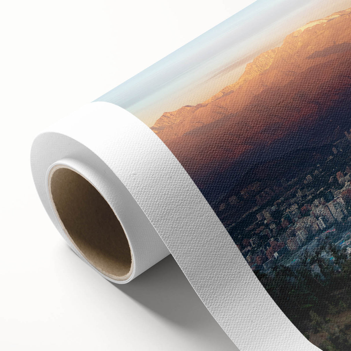 Art deco poster of Santiago, Chile skyline in pastel shades on rolled canvas, ideal for nursery wall art.