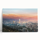 Black and white stretched canvas of Santiago skyline, ideal for kitchen wall art or bedroom ambiance.