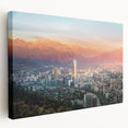 Stretched canvas print of Santiago, Chile skyline in muted earth tones, ideal for kitchen wall art.