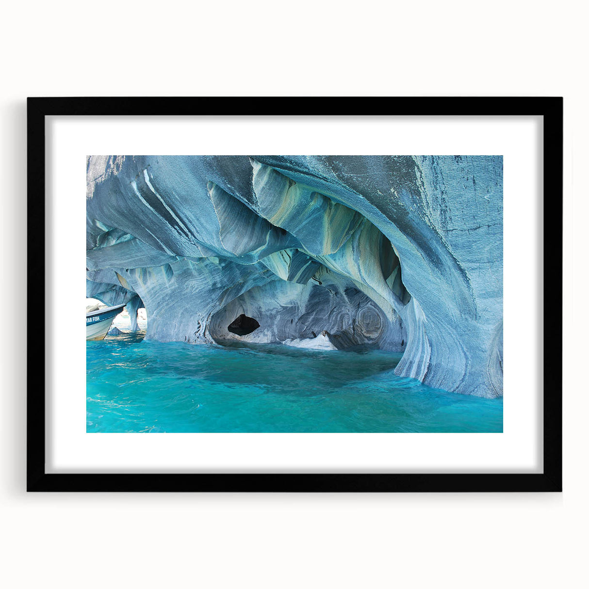 Extra large abstract art print of a colorful Chilean landscape on textured canvas, framed in black.