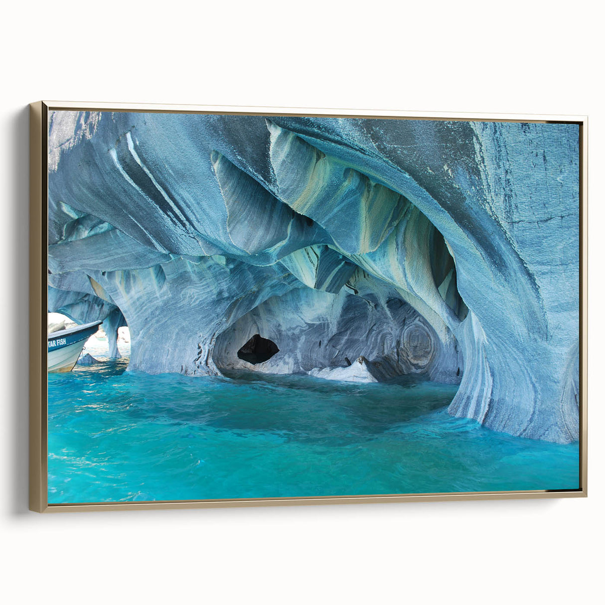 Framed canvas depicting a vintage-style landscape of Chilean scenery in muted gold and black tones.