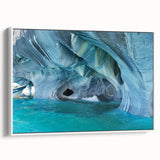 Vintage poster art of a South American Chilean landscape in vibrant colors on a large framed canvas.