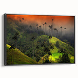 Black and white framed canvas of a vintage Colombian landscape, ideal for bedroom wall art.