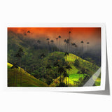 Extra large rolled print of a Colombian landscape with lush greenery and floral elements, ideal for art wall dining room.