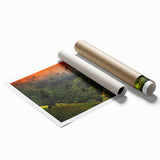 Extra large rolled print of a floral Colombian landscape in soft pastel shades, ideal for classy bathroom wall art.