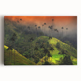 Black and white stretched canvas of a Colombian landscape, ideal for kitchen art.