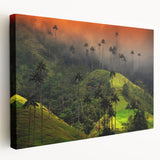 Large canvas print of a Colombian landscape in vibrant green and blue tones, suitable for kitchen wall art.