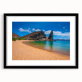 Colorful abstract art print of Galapagos scenery, with textured design on an extra large framed canvas.