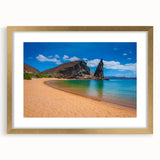 Extra large textured abstract art print depicting a vibrant Galapagos scenery on a framed canvas.
