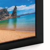 Extra large framed canvas featuring a textured depiction of the Galápagos Islands in black with colorful art accents.