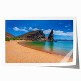 Rolled print of Galapagos scenery with vibrant green and blue tones.