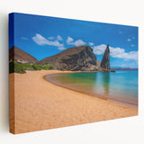 Galapagos scenery on large stretched canvas, featuring oceanic and volcanic imagery in natural tones.