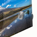 Large abstract wall art depicting a South American landscape in muted earth tones on acrylic glass.