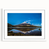 Abstract art print of a South American landscape in muted earth tones on a framed white mat, ideal for dining room decor.