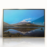 Large acrylic print of a South American landscape in mid-century modernist style, featuring muted earth tones.