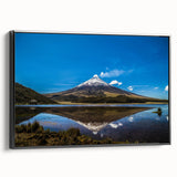 Black and white landscape art of Ecuador, framed canvas in vintage poster style, suitable for bedroom decor.
