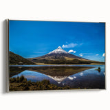 Framed canvas landscape art painting featuring a colorful Ecuadorian scenery in a vintage poster style.