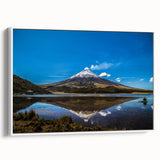 Vintage poster art of Ecuadorian scenery in vibrant colors on a large framed canvas, suitable for living room decor.
