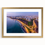 Extra large abstract art print of a textured South American landscape in muted earth tones, framed in gold.