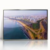 Mid-century modernist art of a Peruvian landscape in muted earth tones on a framed acrylic, suitable for nursery wall art.