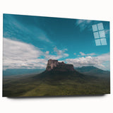 Large abstract depiction of a South American landscape in muted earth tones on acrylic glass.