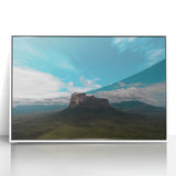 Art deco poster depicting a stylized Venezuelan landscape in pastel shades, framed acrylic, ideal for nursery wall art.