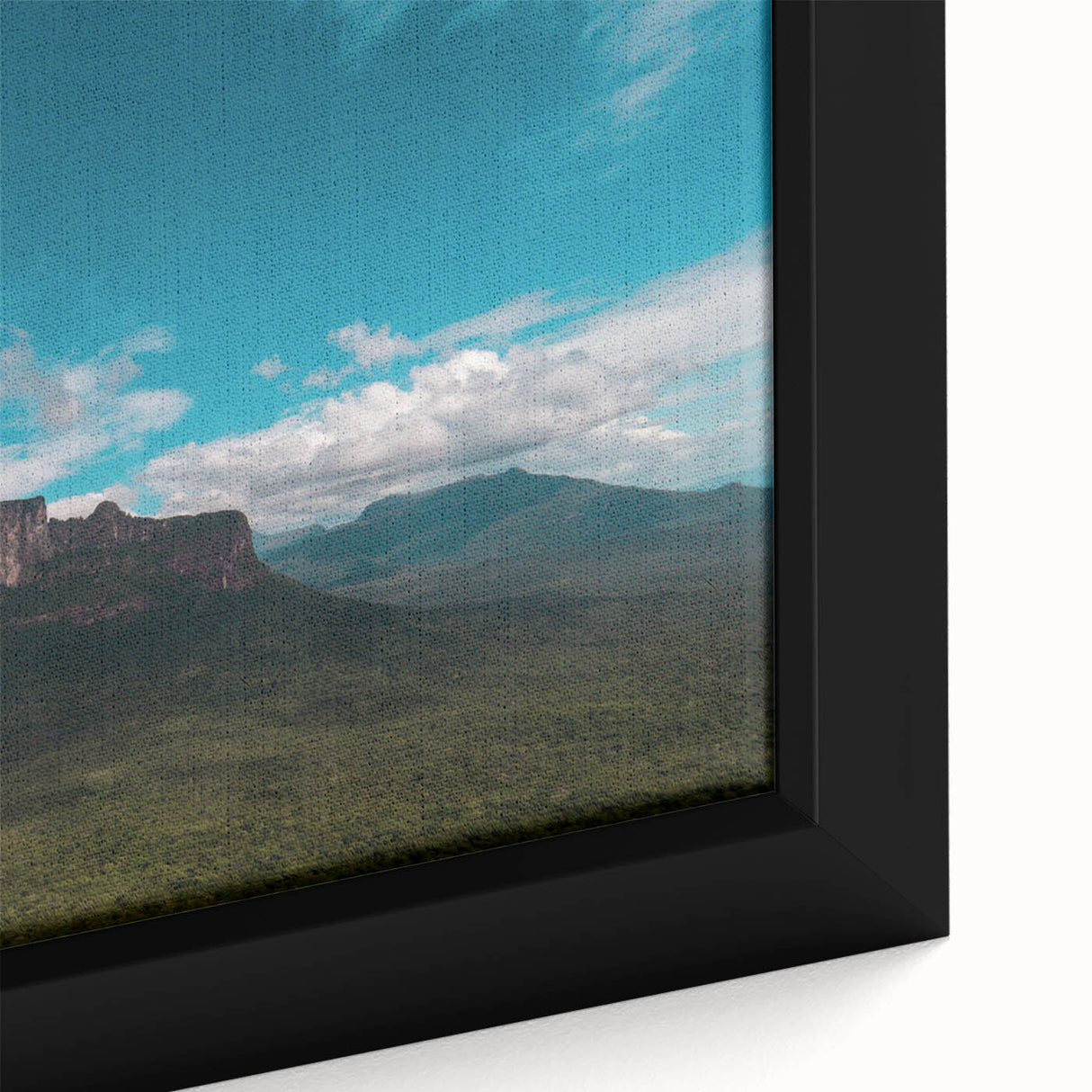 Framed canvas featuring a textured depiction of a Venezuelan landscape in black with colorful accents.