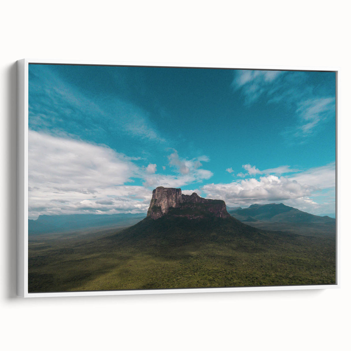 Vintage poster art of a colorful Venezuelan landscape on extra large framed canvas, ideal for living room decor.