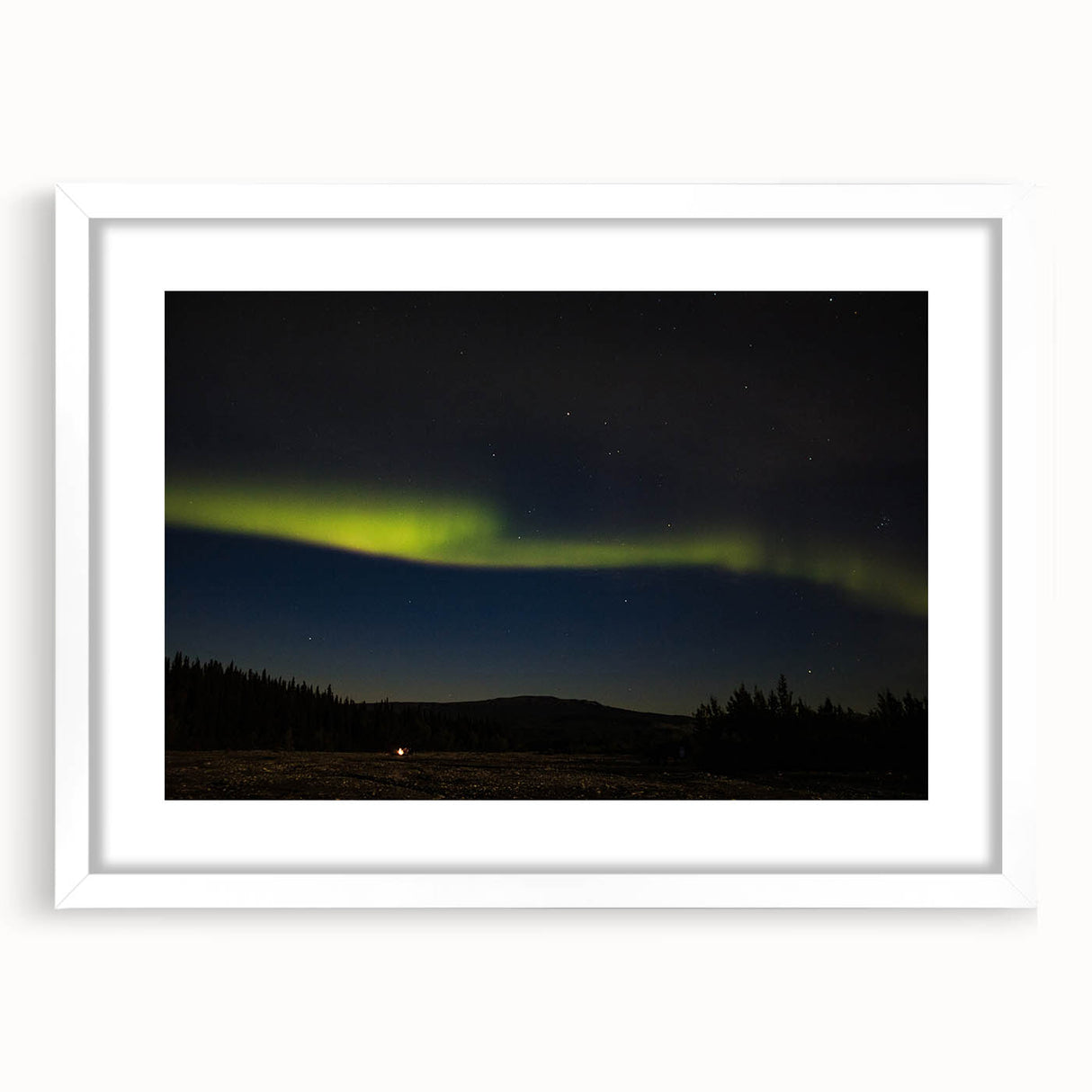 Abstract art print of Denali, Alaska, in muted earth tones on a framed white mat, ideal for dining room decor.