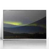 Large abstract wall art depicting Denali, Alaska in muted earth tones on a white framed acrylic print.