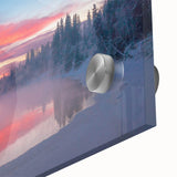 Large abstract wall art depicting Alaskan scenery in muted earth tones on acrylic glass, suitable for dining room decor.