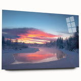 Large abstract depiction of Alaska scenery on acrylic glass, featuring cool blue and white tones.