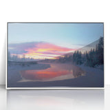 Acrylic print of a serene Alaskan landscape in muted earth tones, framed in white.