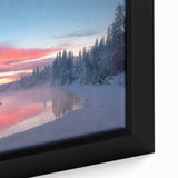 Extra large framed canvas featuring a textured depiction of an Alaskan landscape in black with colorful accents.