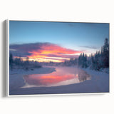 Vintage poster art of Alaska scenery on a framed canvas, featuring a mix of vibrant and muted colors.