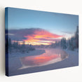 Alaskan landscape on large stretched canvas, featuring muted green and blue tones, ideal for kitchen wall art.