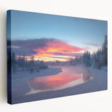 Alaskan landscape on large stretched canvas, featuring muted green and blue tones, ideal for kitchen wall art.