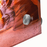 Large abstract depiction of Antelope Canyon in Arizona on acrylic glass, featuring earthy red and orange tones.