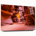 Abstract depiction of Antelope Canyon in Arizona on acrylic glass, featuring earthy red and orange tones.