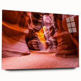 Acrylic print of Antelope Canyon in Arizona, showcasing earthy red and orange tones, suitable for bedroom or dining room art.