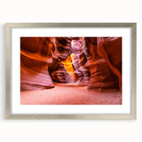 Textured art depicting abstract Arizona Antelope Canyon in warm earth tones, showcased in a silver frame.