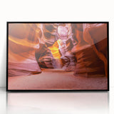 Large abstract wall art depicting the Antelope Canyon in Arizona, with swirling red and orange patterns.