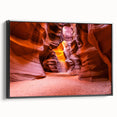 Black and white framed canvas of Antelope Canyon in Arizona, ideal for bedroom wall art.