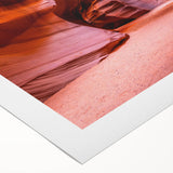 Art deco poster of Antelope Canyon in Arizona, featuring warm earth tones on a rolled canvas, suitable for dining room decor.