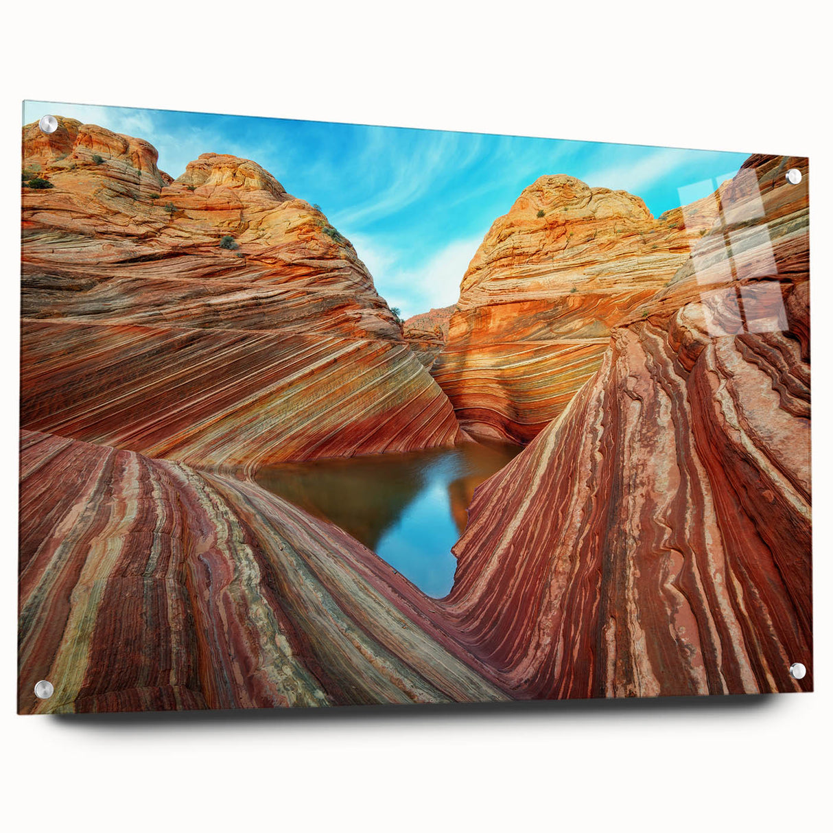 Acrylic print of Arizona's Coyote Buttes in natural earth tones, suitable for bedroom or dining room decor.