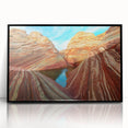 Large abstract wall art of Arizona's Coyote Buttes in muted earth tones on framed acrylic, suitable for a modern living room.