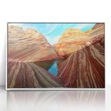 Framed acrylic print of Arizona's Coyote Buttes in muted earth tones, suitable for modern art wall decor.