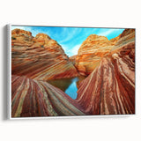 Vintage poster art of Arizona's Coyote Buttes in vibrant colors on a large framed canvas, suitable for living room decor.