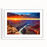 Abstract art print of the Grand Canyon in muted earth tones on a white-framed canvas, suitable for dining room decor.