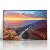 Acrylic print of the Grand Canyon in muted earth tones, framed in white, suitable as modern art wall decor.